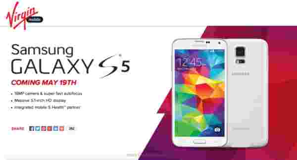 三星Galaxy S5于5月19日来到Virgin Mobile