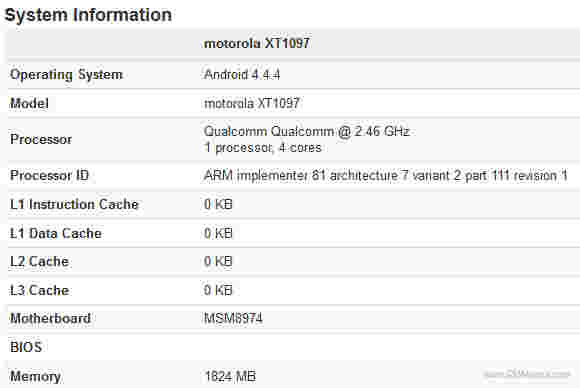 摩托罗拉XT1097 AKA MOTO X + 1做GeekBench