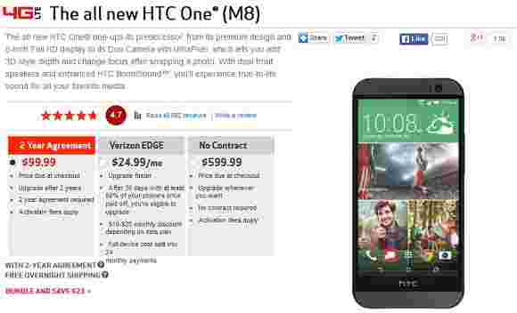 HTC One（M8）在Verizon获得100美元的折扣