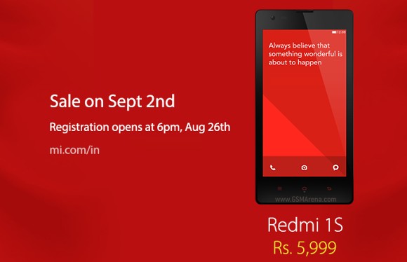 小米Redmi 1s在9月2日在印度出售