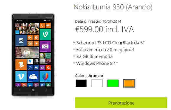 诺基亚Lumia 930在意大利进行预订