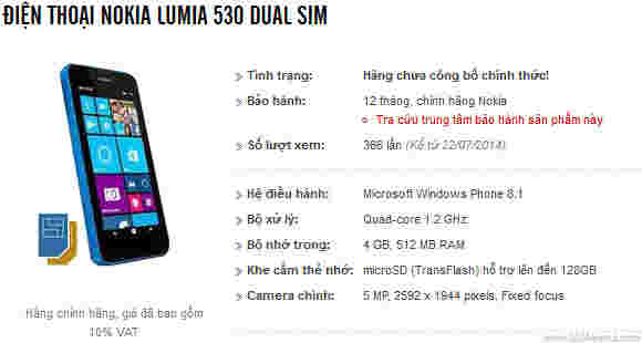 诺基亚Lumia 530的Not-ider-ider官方诺基亚Lumia 530在越南出现