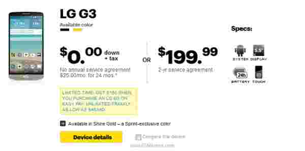 LG G3现在可从Sprint获得199.99美元