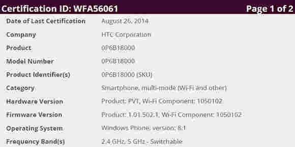 Windows的国际HTC One（M8）获得了Wi-Fi认证