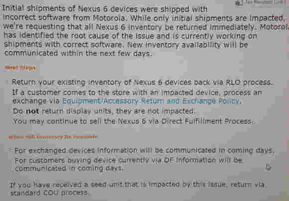 AT＆T由于错误而返回其Nexus 6单位到摩托罗拉