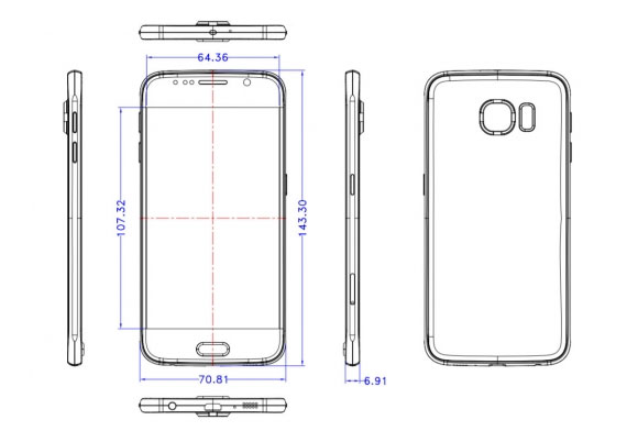 三星Galaxy S6示意图显示突出的相机