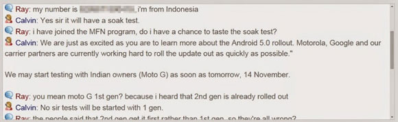 Moto G Android 5.0 Lollipop Soak测试今天在印度开始