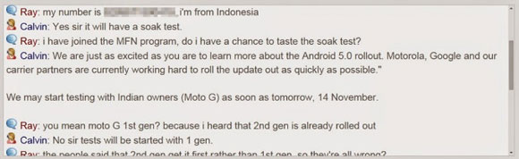 Moto G Android 5.0 Lollipop Soak测试今天在印度开始