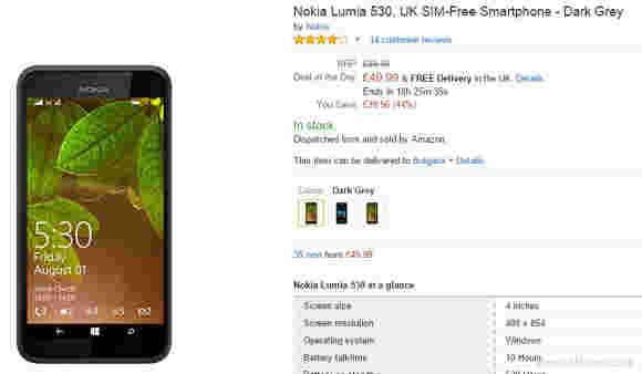 诺基亚Lumia 530在亚马逊英国出售，费用50英镑
