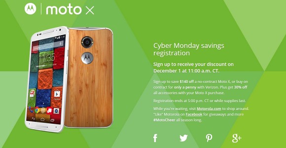 Cyber​​ Monday $ 140折扣承运人解锁Moto X.