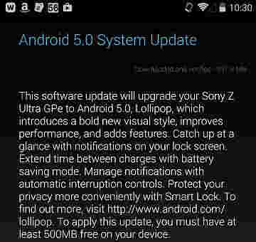 索尼Xperia Z Ultra GPE获取Android 5.0棒棒糖更新