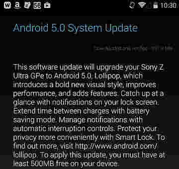 索尼Xperia Z Ultra GPE获取Android 5.0棒棒糖更新