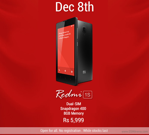 小米Redmi 1s将于12月8日再次在印度出售