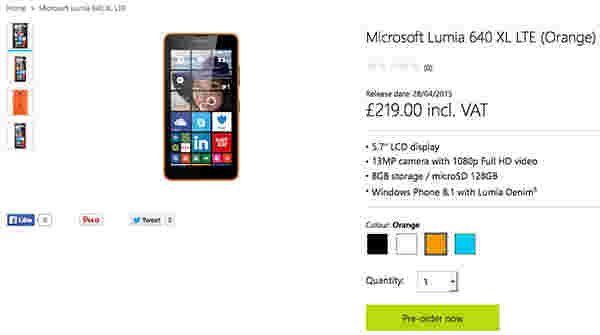 Microsoft Lumia 640,640 XL在英国预订了预订
