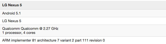 LG Nexus 5发现在基准中运行Android 5.1