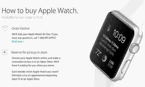 Apple Watch将在发布时储存店内拾取