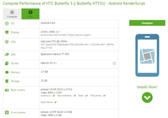 HTC蝴蝶3的规格由基准泄露