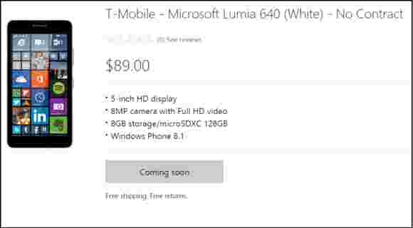 Microsoft泄漏了T-Mobile Lumia 640定价上的豆类