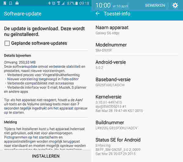 三星Galaxy S6 Edge正在获得Android 5.0.2