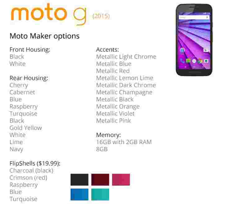 Moto G（第3 Gen）的Moto Maker选项得到详细