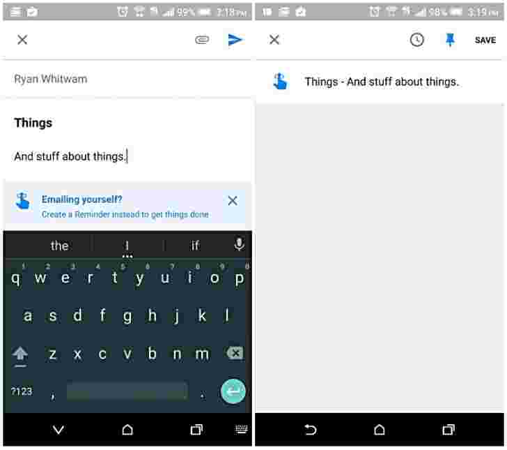 谷歌的收件箱应用程序现在建议您创建提醒而不是通过电子邮件发送