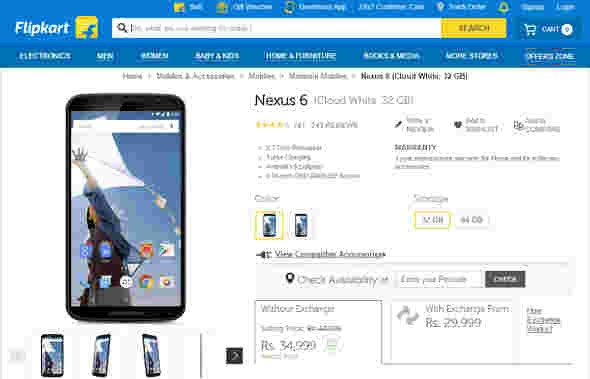 摩托罗拉Nexus 6价格在印度削减