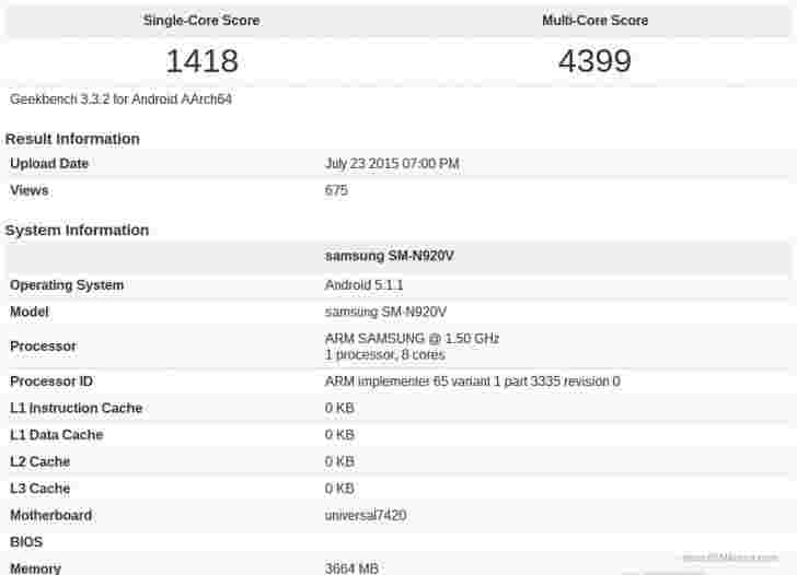 三星Galaxy Note 5将有4GB的RAM，基准显示