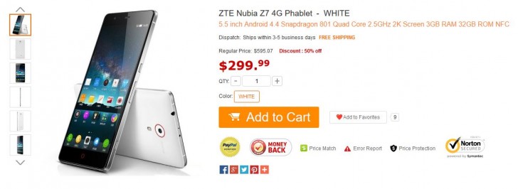 中兴通讯Nubia Z7以300美元的价格出现全球