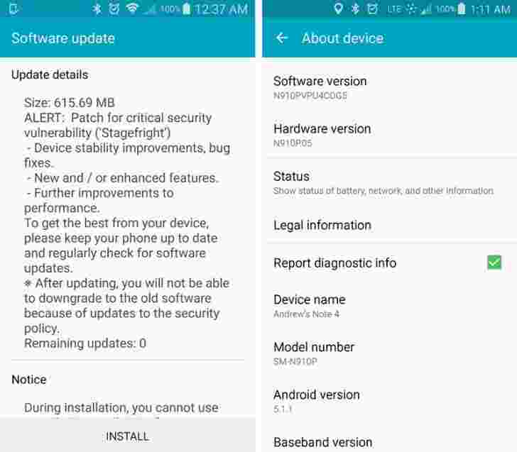 Sprint的Galaxy Note 4收到Android 5.1.1，重要的安全修复
