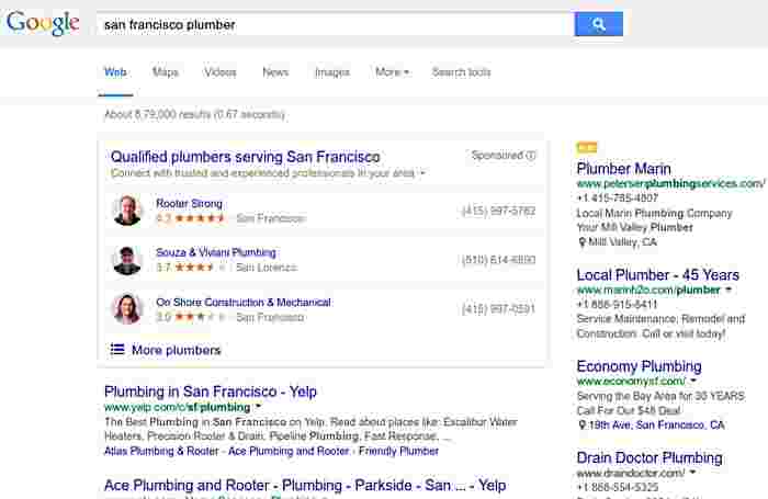 谷歌开始在其搜索结果中显示家庭服务广告