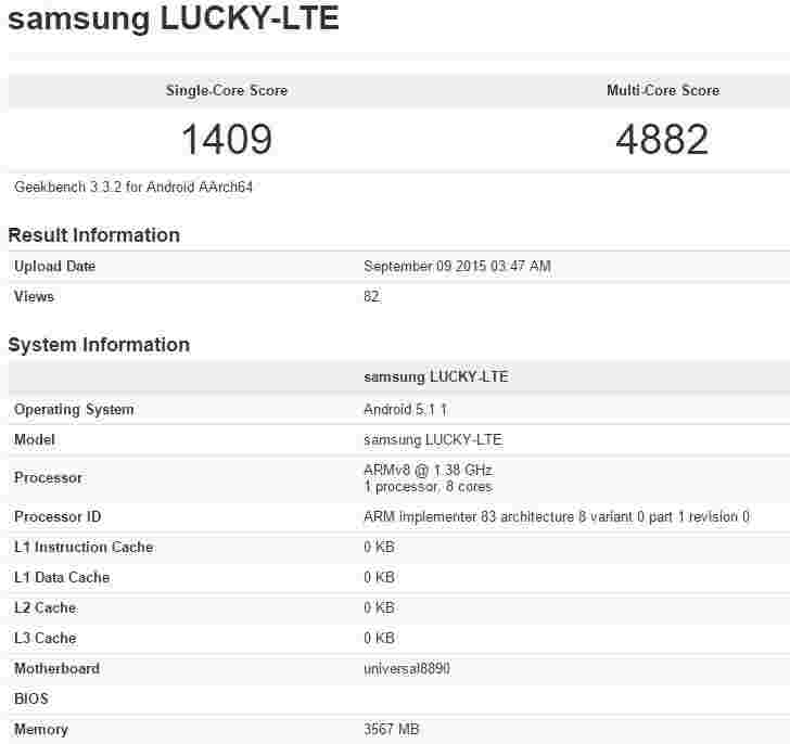 三星Exynos 8890芯片通过幸运 -  LTE设备内的GeekBenh填充