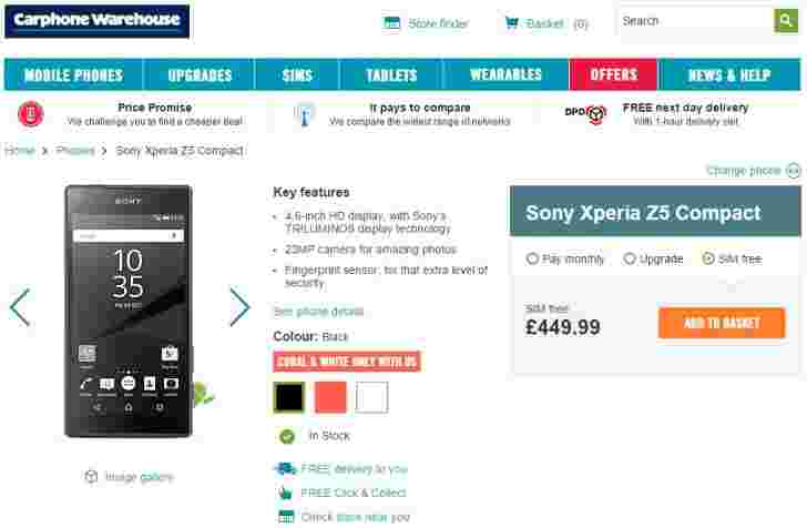 索尼Xperia Z5紧凑型击中欧洲商店