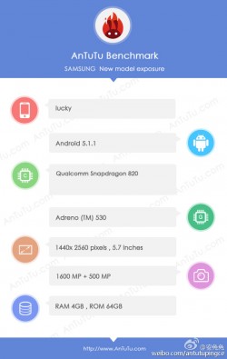 5.7英寸Galaxy S7陷入基准摇摆Snapdragon 820