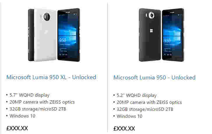 Microsoft Store UK列出Lumia 950和Lumia 950 XL