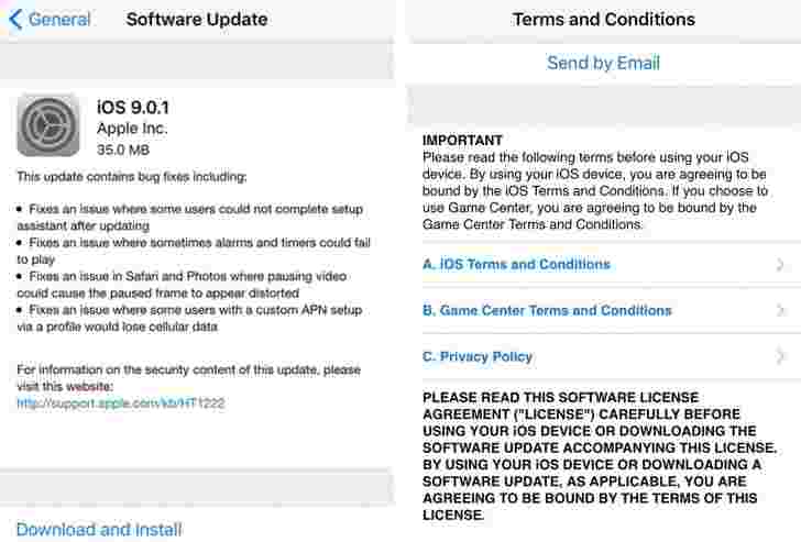 IOS 9.0.1已经出局来修复iOS 9中的错误