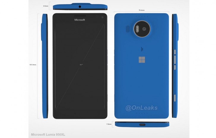 Microsoft Lumia 950 XL措施泄露的工厂呈现渲染