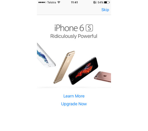 Apple为旧IPhone上的App Store用户服务全屏iPhone 6S Pop-Up ADS