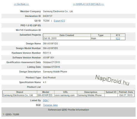 据称三星Galaxy A5 Carructor通过蓝牙SIG认证