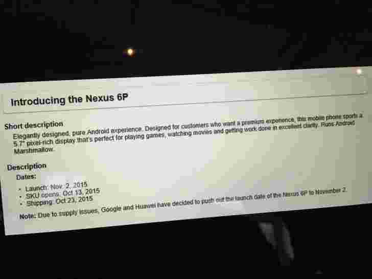 由于供应问题，Nexus 6P加拿大推出延迟了一周