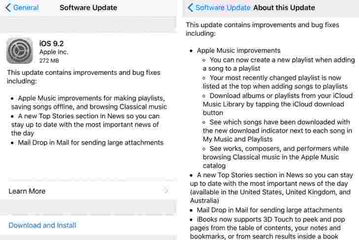 Apple将iOS 9.2发布给公众