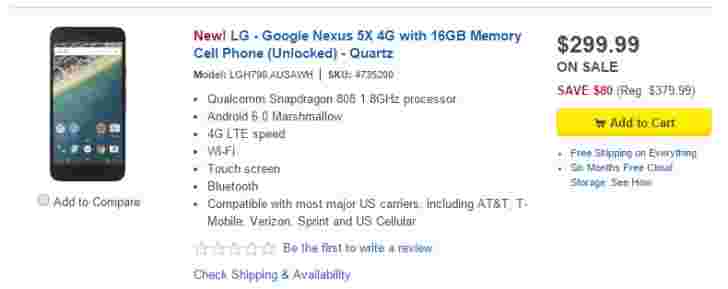 百思买开始在线销售Nexus 5x，在商店12月5日