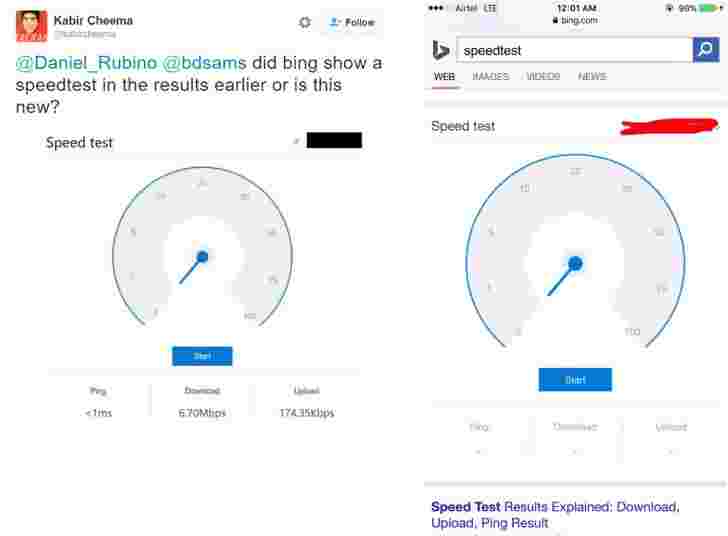 Microsoft Bing发现在搜索页面上显示网络速度测试结果