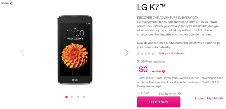 T-Mobile现在以140美元的价格出售LG K7