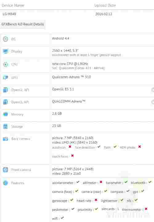 LG H840带5.3英寸显示器和3GB RAM在GFxBench上发现