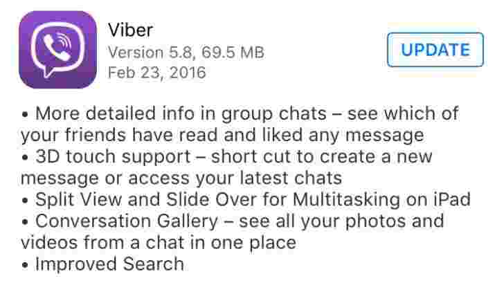 VIBER 5.8 IOS，3D触摸和iPad拆分视图支持更新