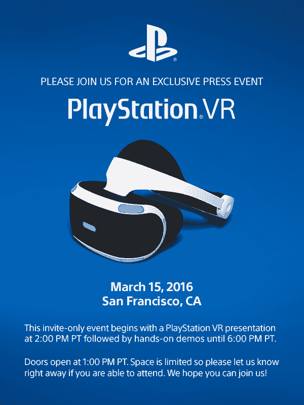 PlayStation VR按下下个月的活动设置，邀请发出