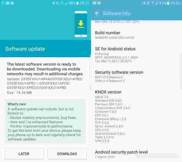 三星Galaxy S7在英国的边缘单元获得3月安全更新