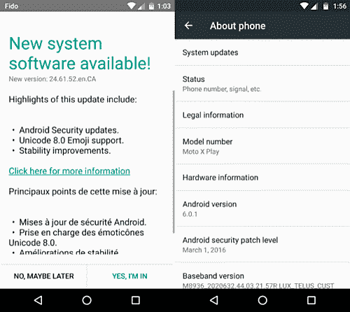 Android 6.0.1更新击中加拿大和印度的Moto X播放单位