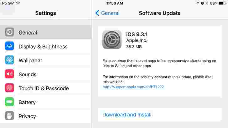 Apple发布iOS 9.3.1以修复通过攻丝链接引起的崩溃
