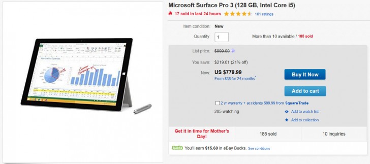 交易：Microsoft Surface Pro 3的$ 220折扣，带核心I5和128GB在eBay上